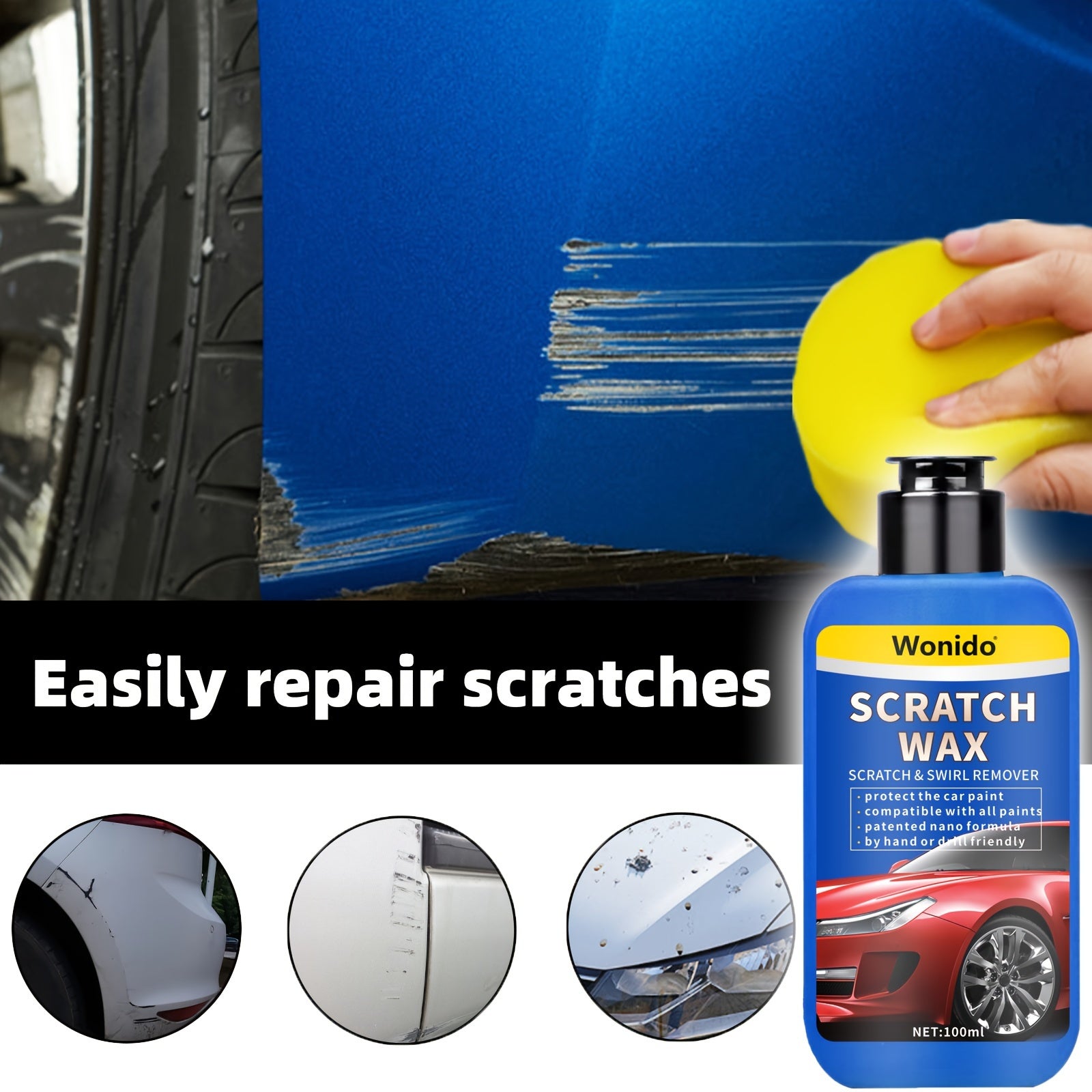 Car Scratch Remover Kit for Paint Stainless Steel Plastic Windscreens
