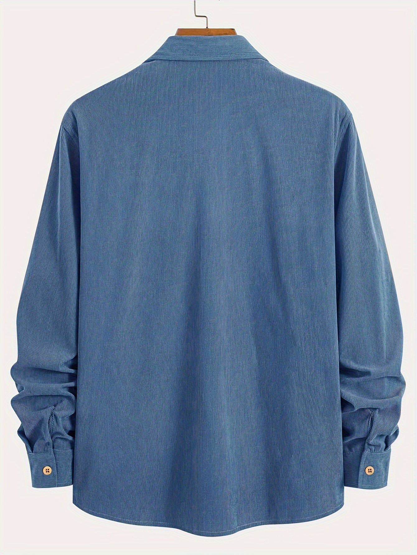 Men's Corduroy Shirt Solid Color Lapel Collar Casual Regular Fit Spring Fall