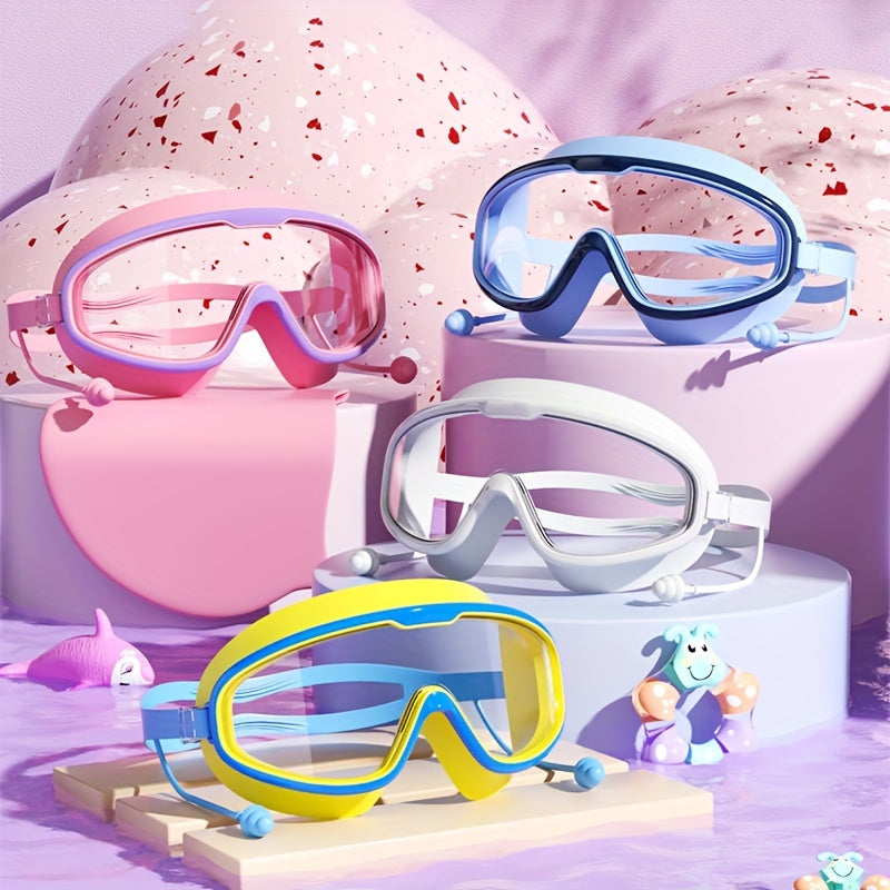 Large Frame Waterproof Swimming Goggles for Kids with Anti-Fog Technology White