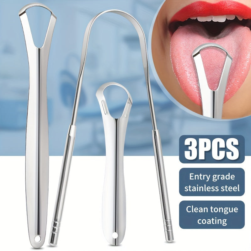 3Pcs Stainless Steel Tongue Scrapers, Dual-Sided Oral Care Tools