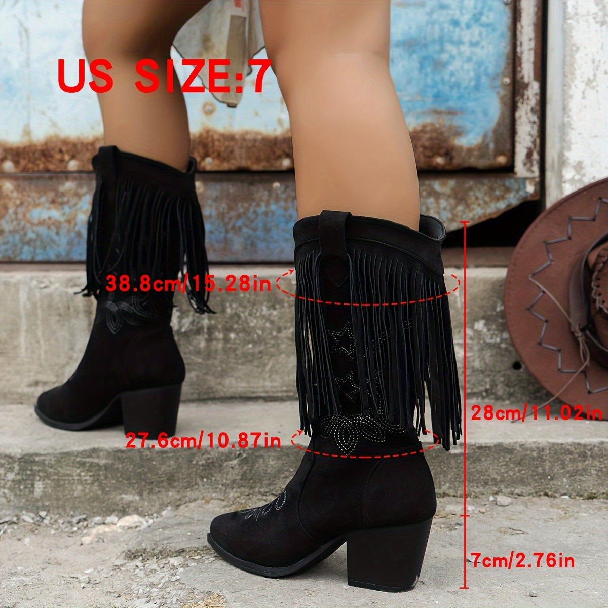 Women's Western Cowboy Boots with Fringe Butterfly Embroidery Pointed Toe