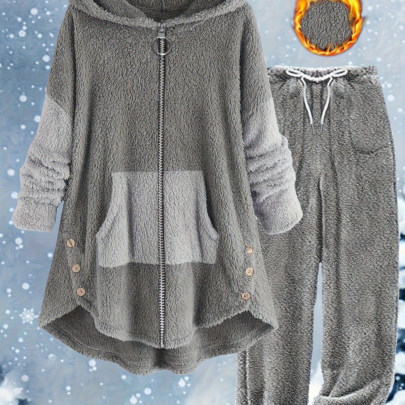 Kapushonli kundalik polyester Lash to'plamlari, cho'ntakli, bir rangli, cho'zilmaydigan to'qimachilik mato