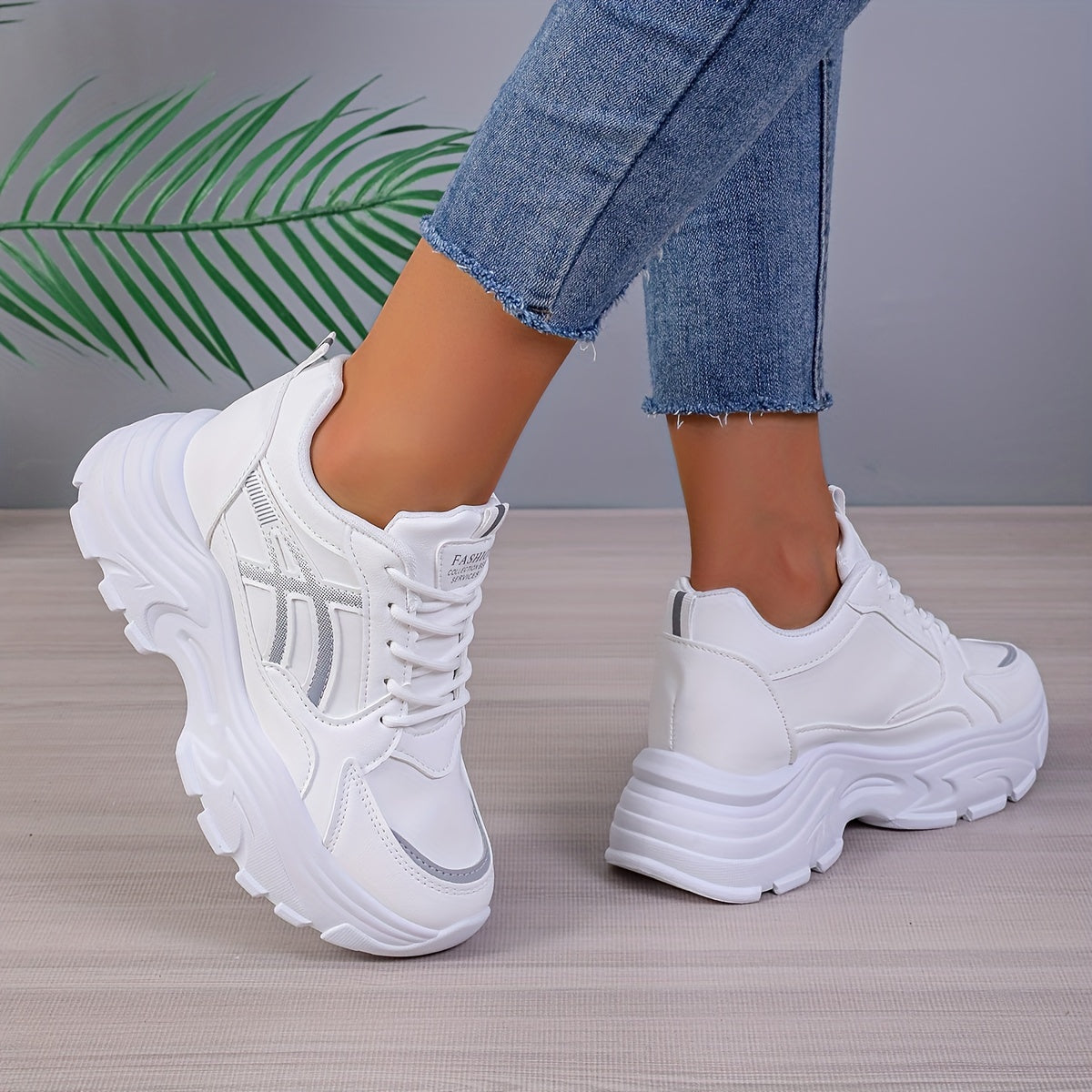 Women's Chunky Sneakers, Lace-Up Platform Casual Sports Shoes