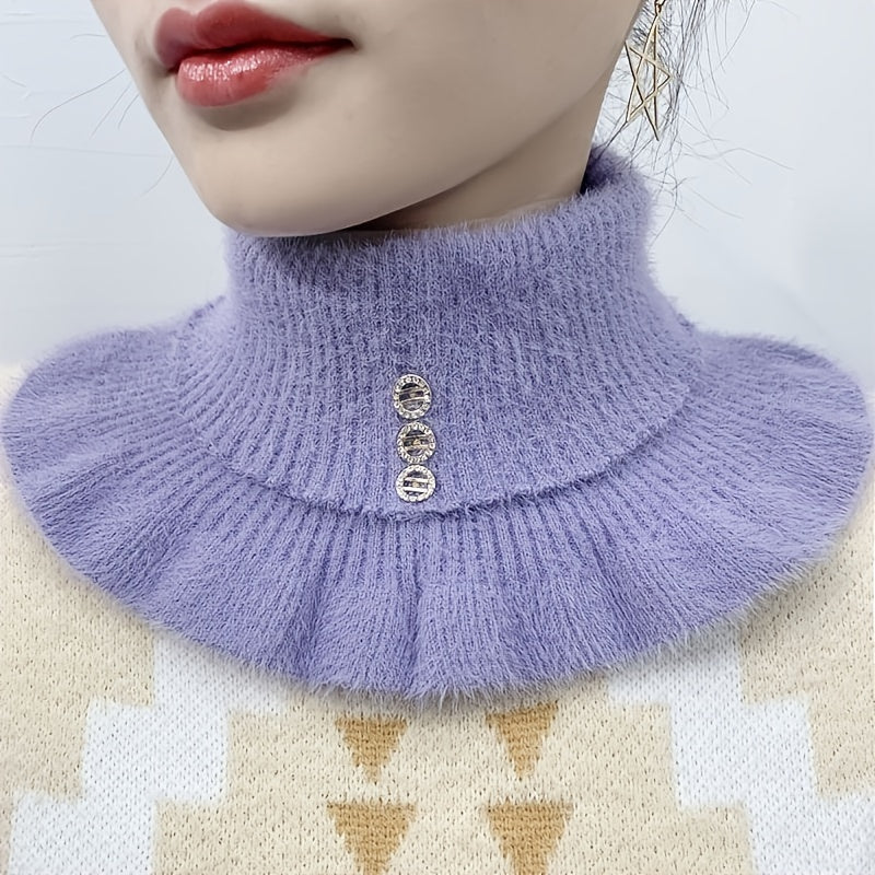 Winter Mink Velvet Neck Sleeve with Button Decor for Outdoor Wear Warm Fake Collar