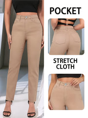 Women's Plus Size Commuter Pants High-Waist Stretch Skinny Solid Color All-Season