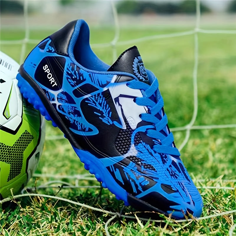 Men's Blue and Black Performance Soccer Cleats with Anti-Skid Sole Breathable Upper for Outdoor Training