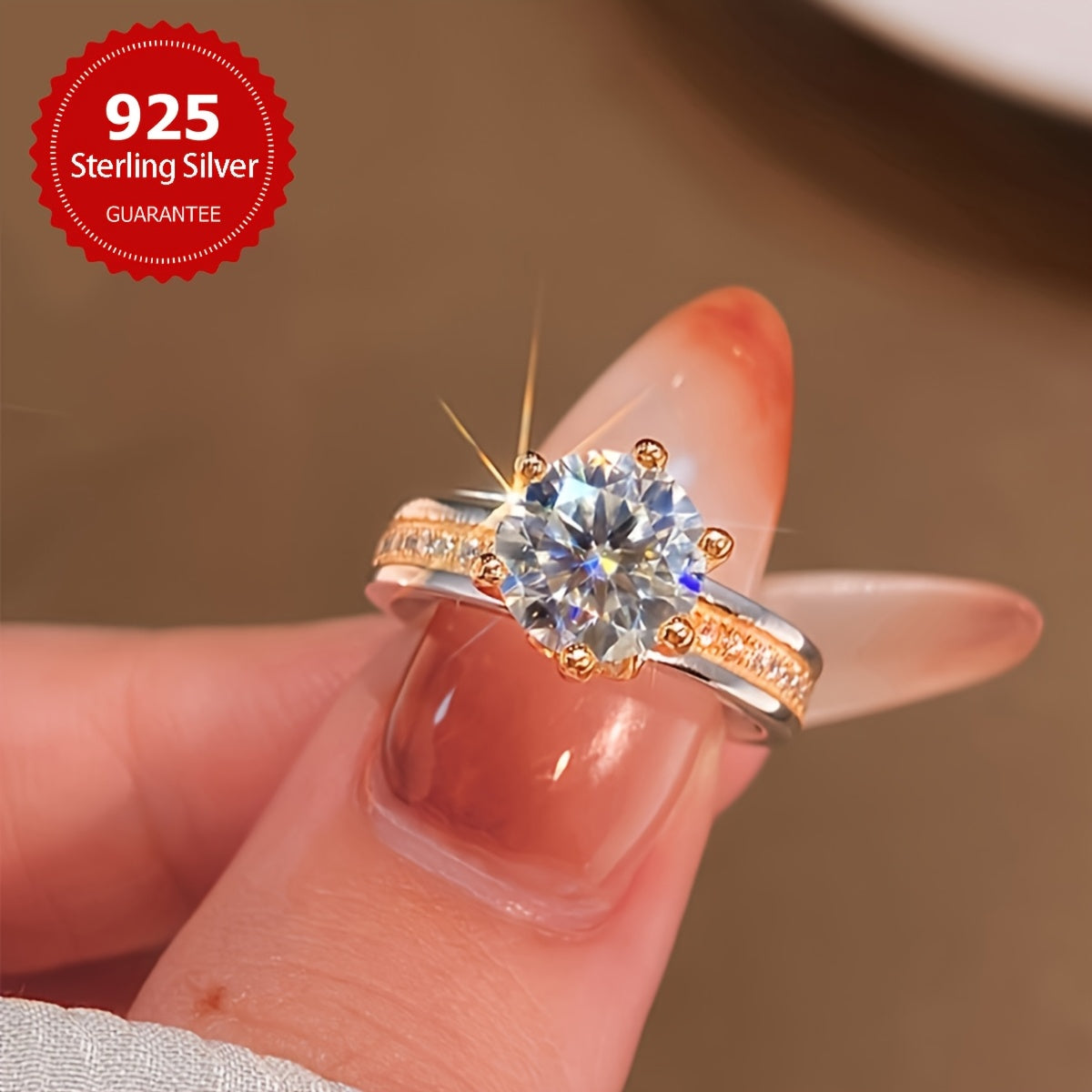 Ladies' Jewelry 2 Carat Mozambique Stone Engagement Ring Sterling Silver with Promise Eternal Anniversary Valentine's Day