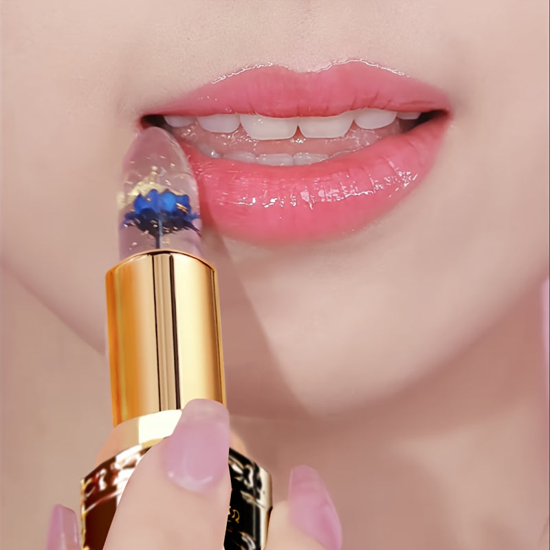 Set de 3 labiales de gel con cristales para mujer, con forma de flor, que cambian de color y humectan