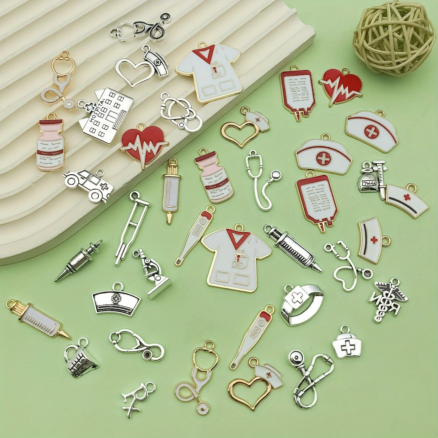Set of 40 Nurse Charms Medical Pendant Jewelry for DIY Necklace and Bracelet Crafts