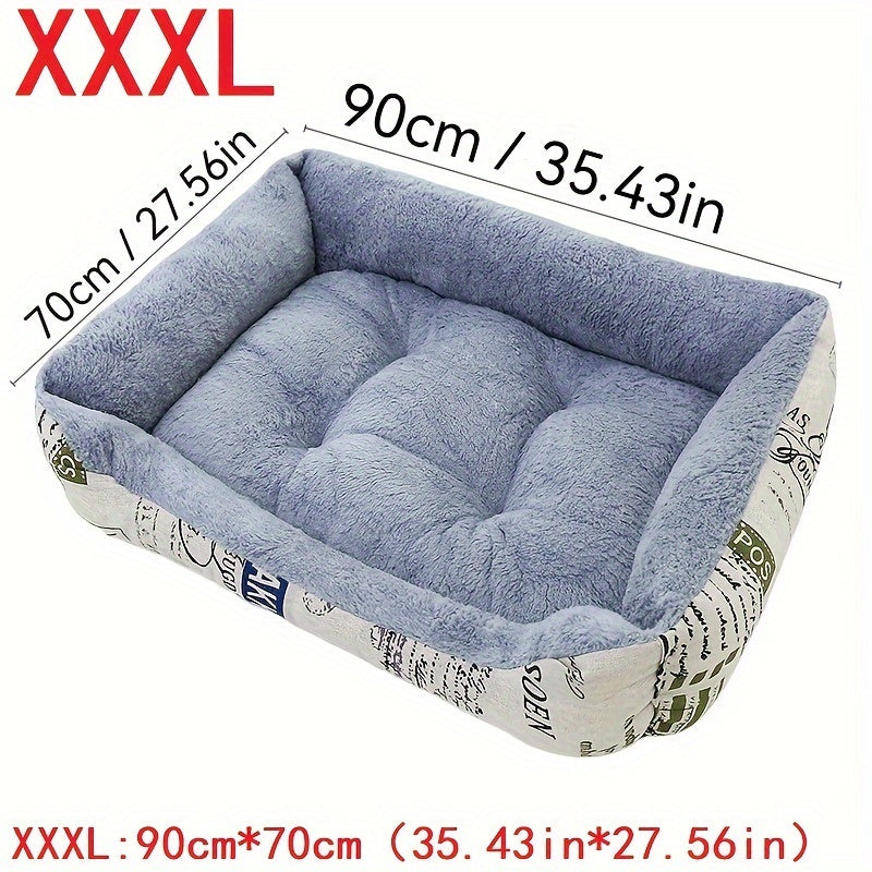 Light Blue Dog Bed with Newspaper Print Border for Small to Large Dogs All-Season Warmth and Comfort