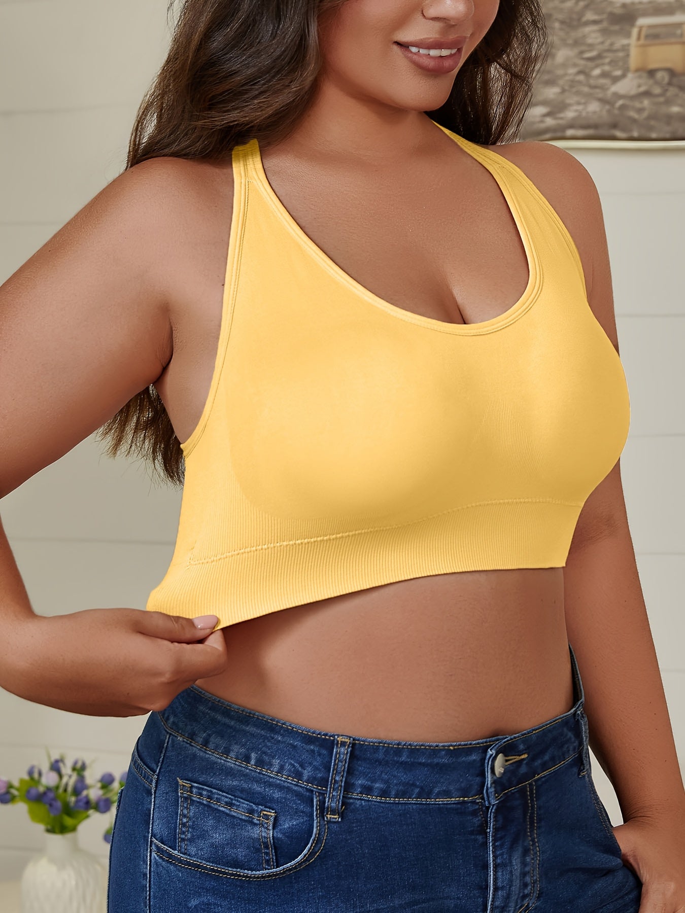 Women's Plus Size Seamless Wireless Sports Bras with Removable Pads