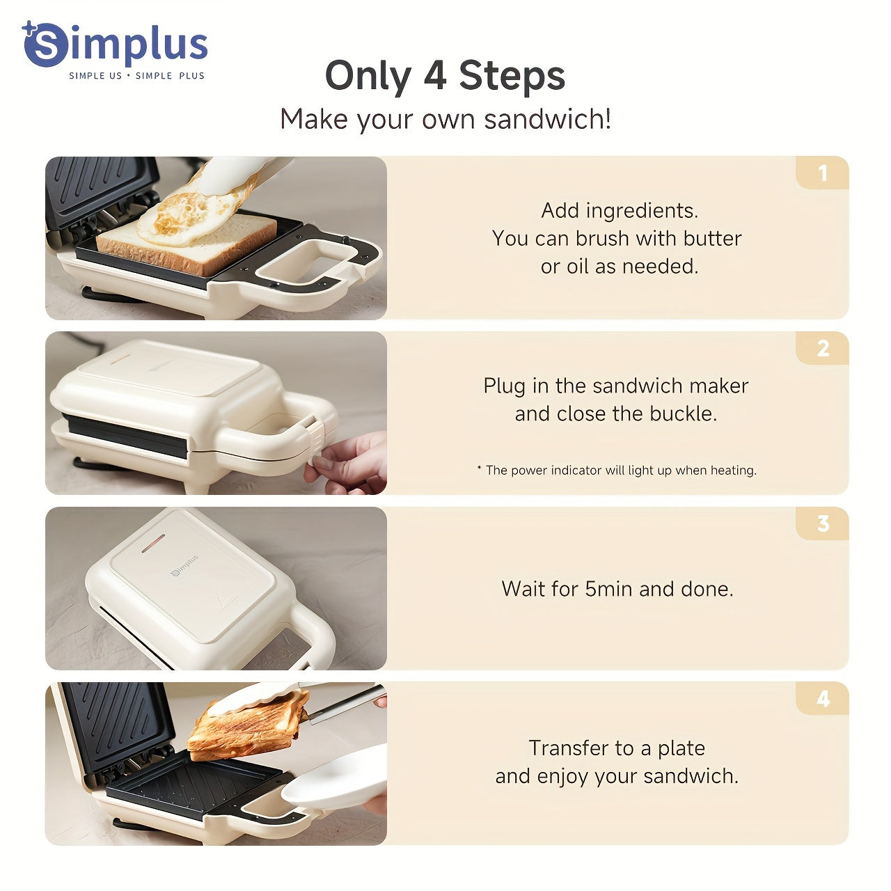 650W ikki tomonlama sendvich tayyorlagich, yopishmaydigan aluminiy, ko‘p maqsadli pishirish, 220-240V