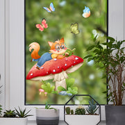 Double-Sided Window Clings Fox and Mushroom Butterfly Decor for Home