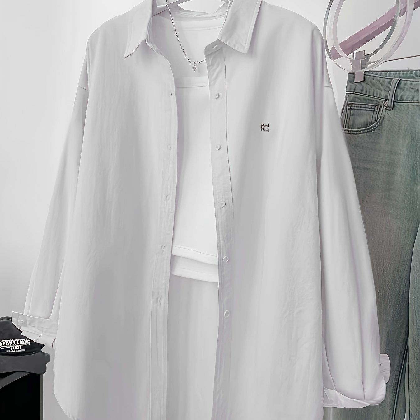 Women's Embroidered Long Sleeve Shirt Polyester Woven Lapel Collar Loose Fit Sun Protection Top for Spring Summer