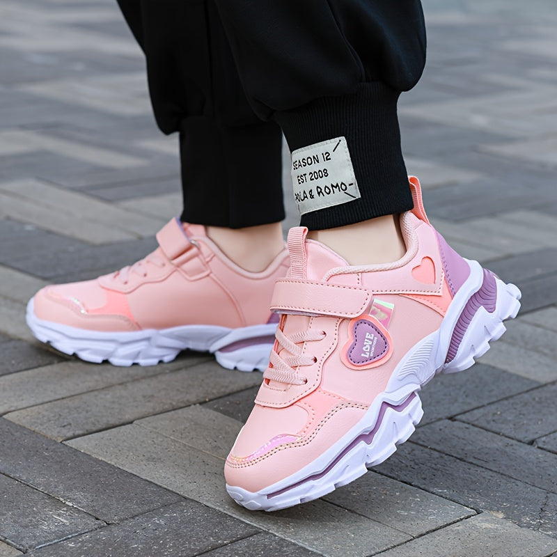 Girls Running Shoes Black and Pink Lightweight Glow-in-the-Dark Hook-and-Loop Sneakers