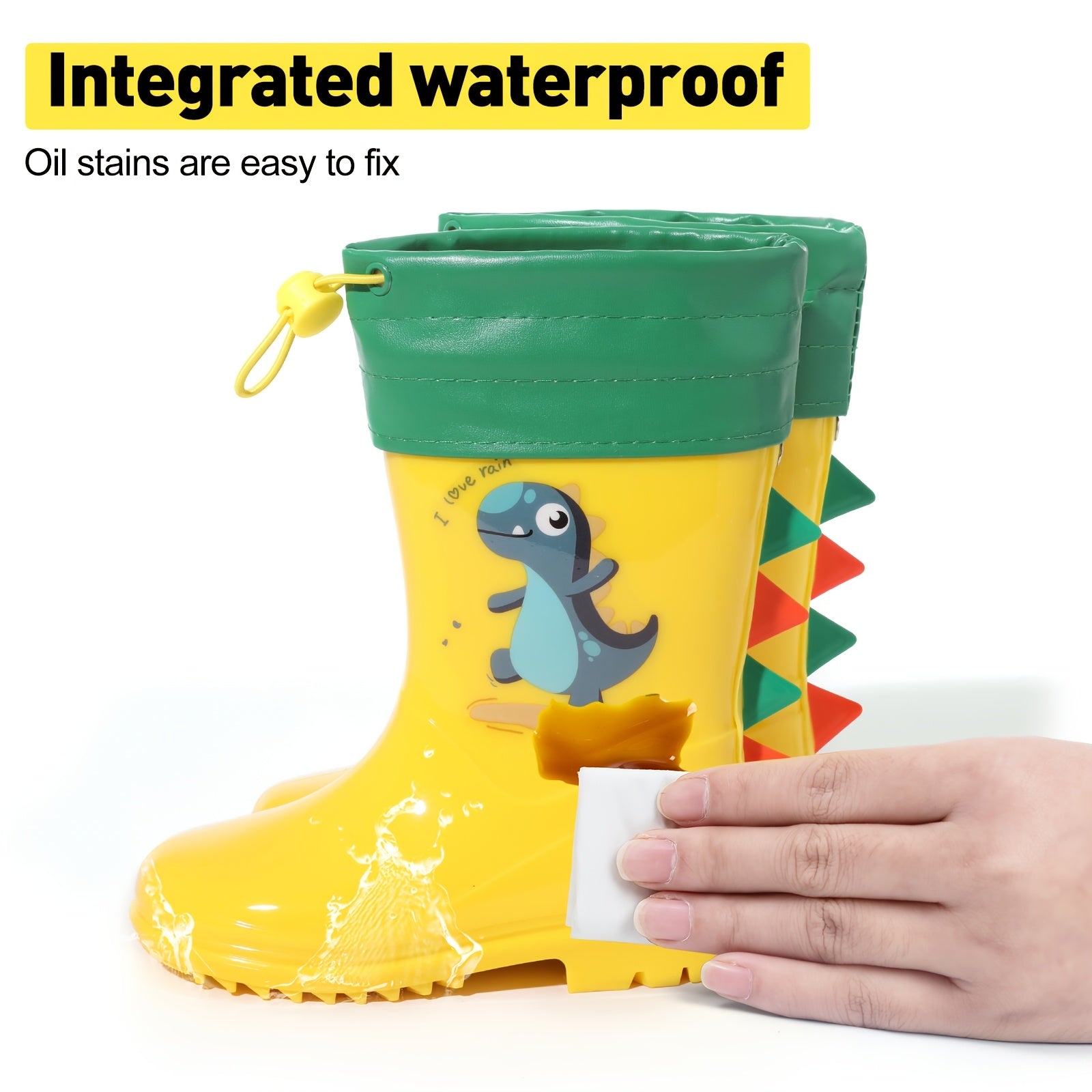 Kids Dinosaur Rain Boots Waterproof Non-Slip Thermal Detachable All-Season