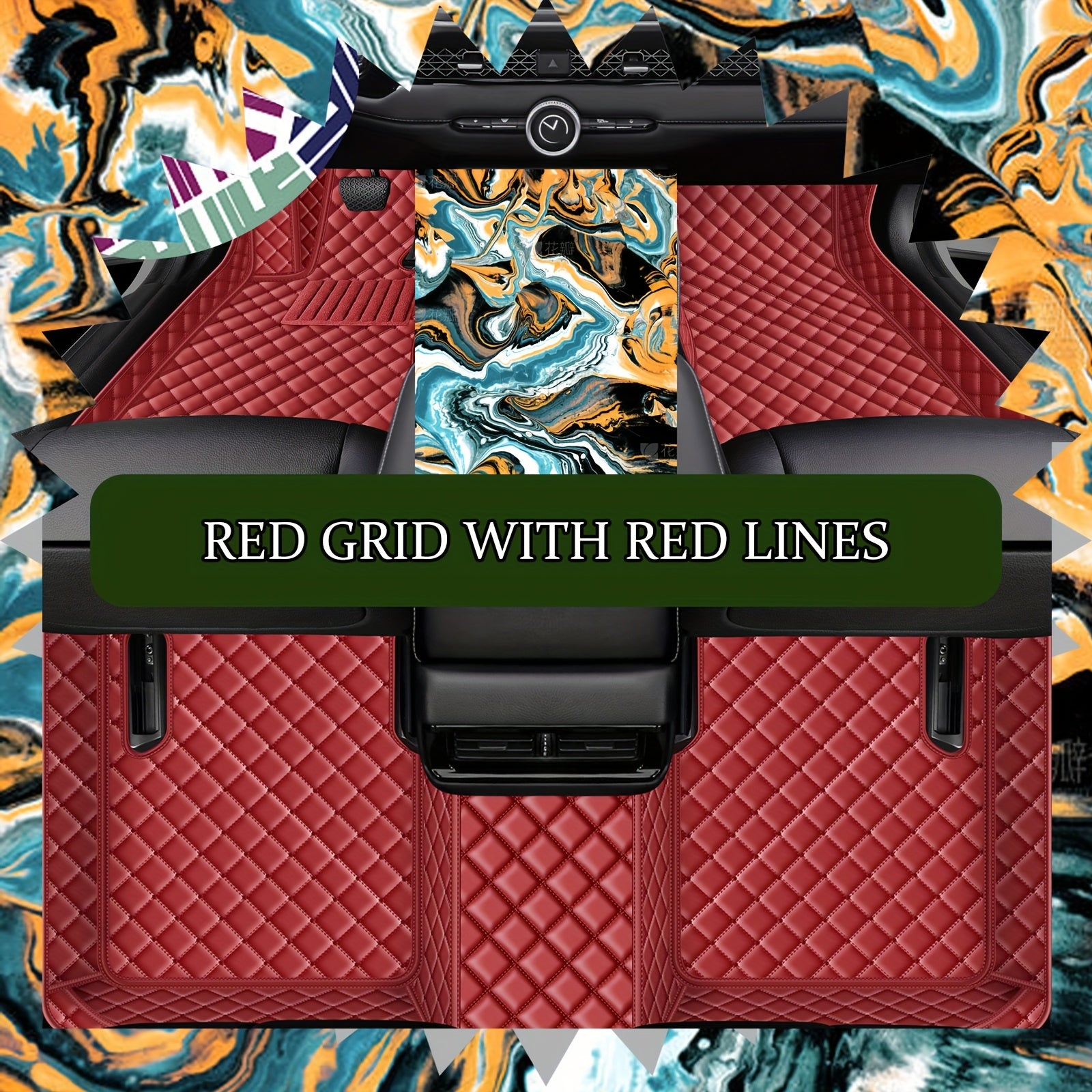 Pink PU Leather Car Floor Mats for SUV Diamond Pattern Waterproof Non-Slip