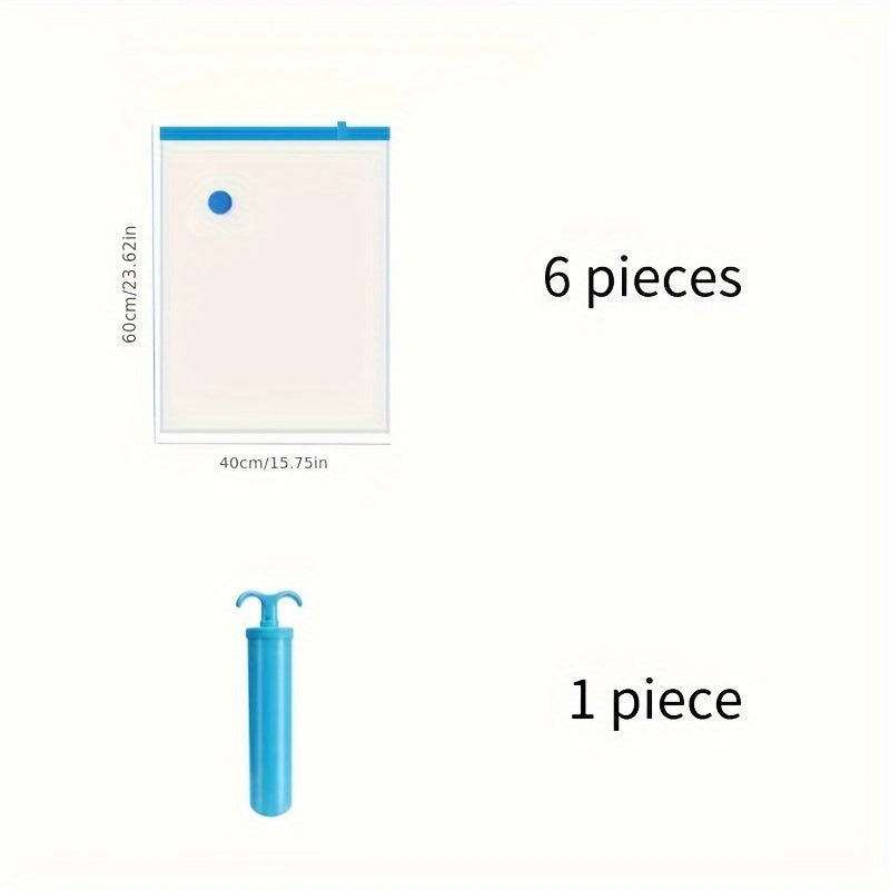 Набор из 6 вакуумных упаковок, идеально подходящих для хранения одежды и одеял, идеально для организации и легкого извлечения предметов. Включает вакуумные компрессионные пакеты и ручной насос.