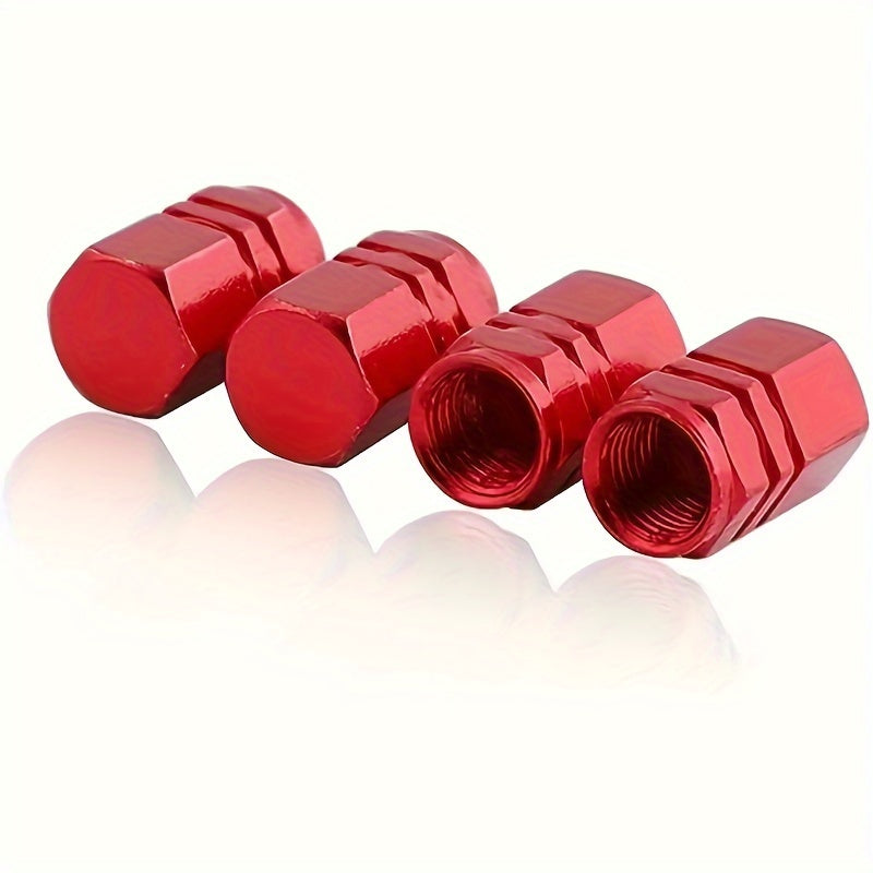 Set of 4 Gold Aluminum Alloy Tire Valve Caps Dustproof Hexagonal Car Wheel Accessories