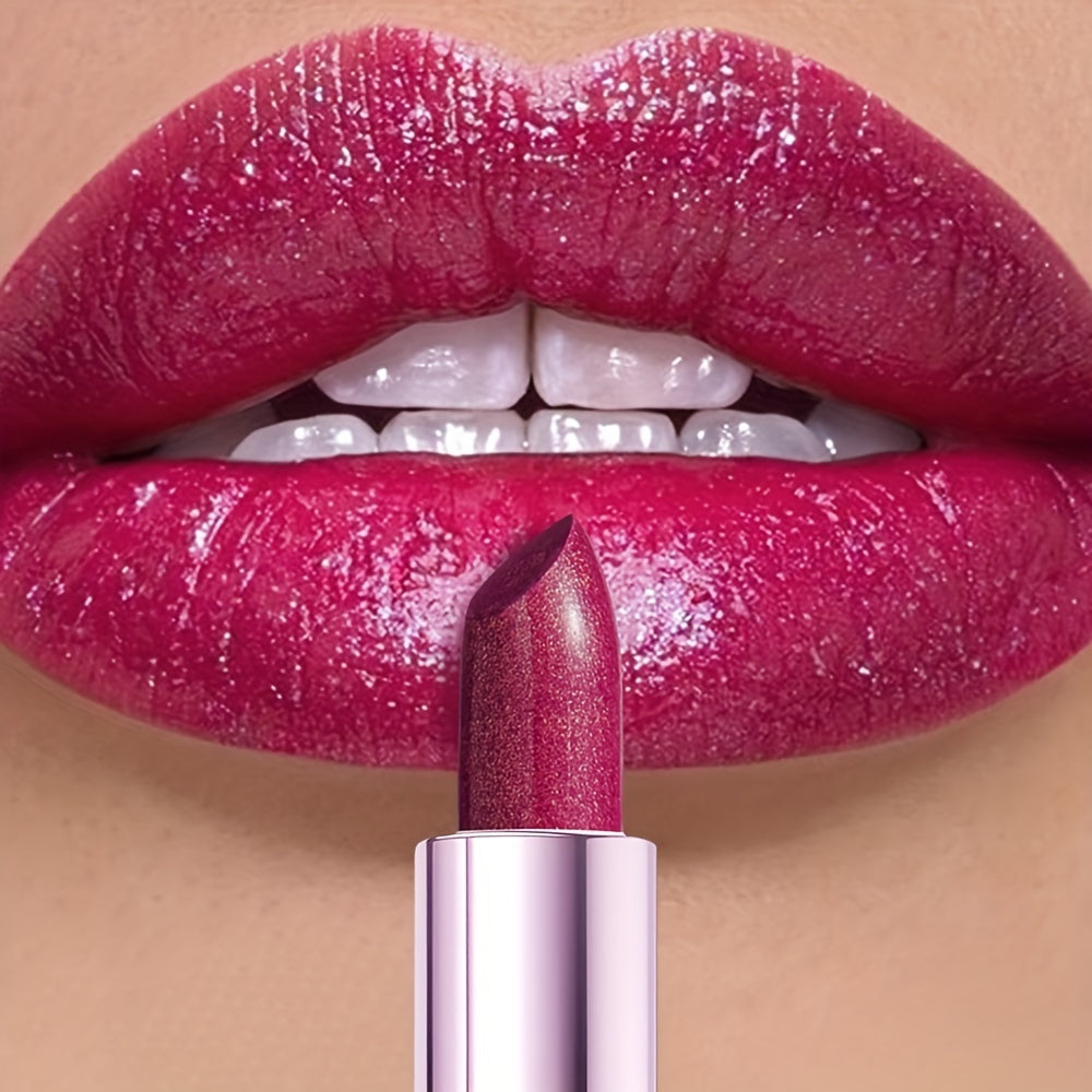 Mujer lápiz labial hidratante de larga duración con acabado brillante