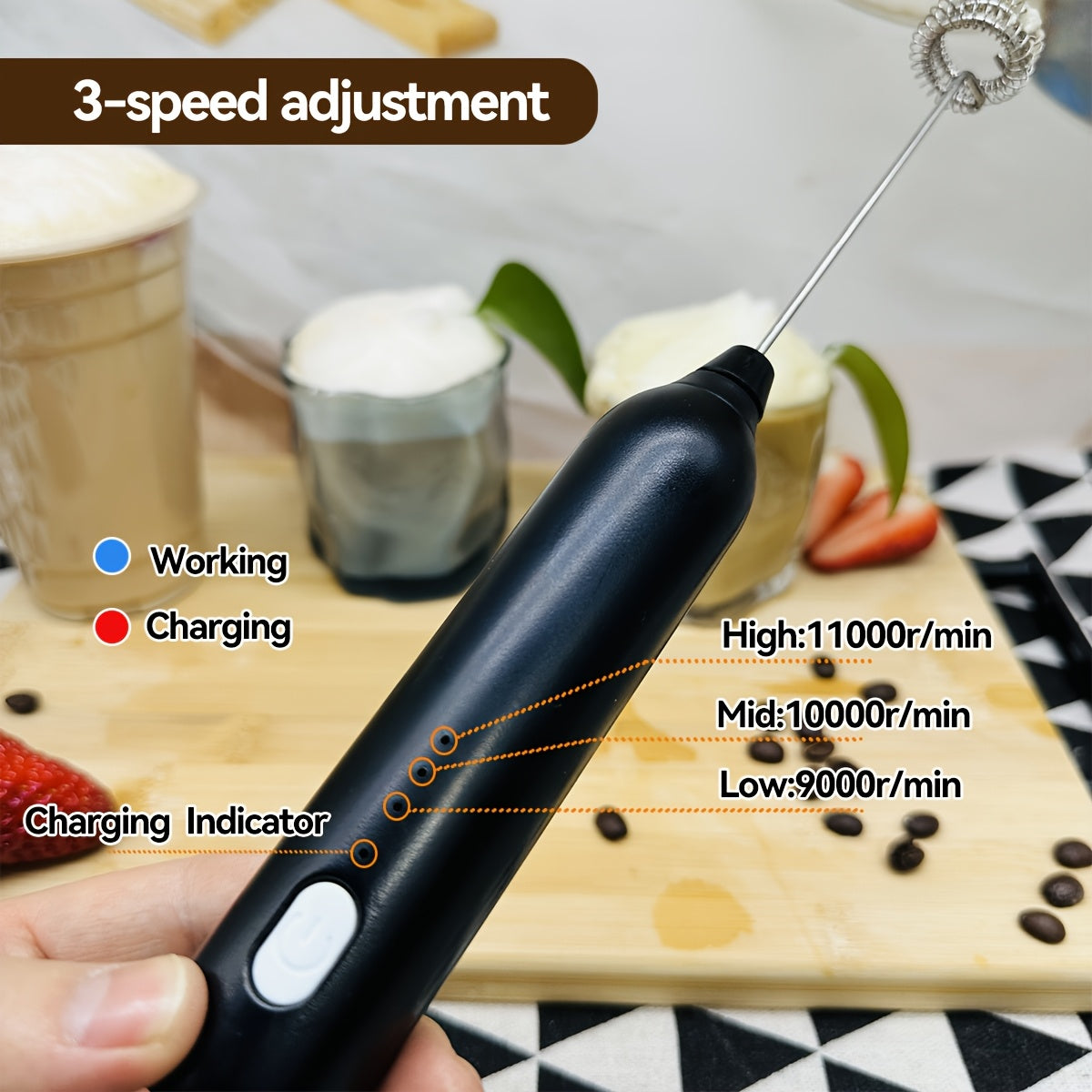 Batidor de leche eléctrico recargable de mano, acero inoxidable, mezclador para café con leche latte