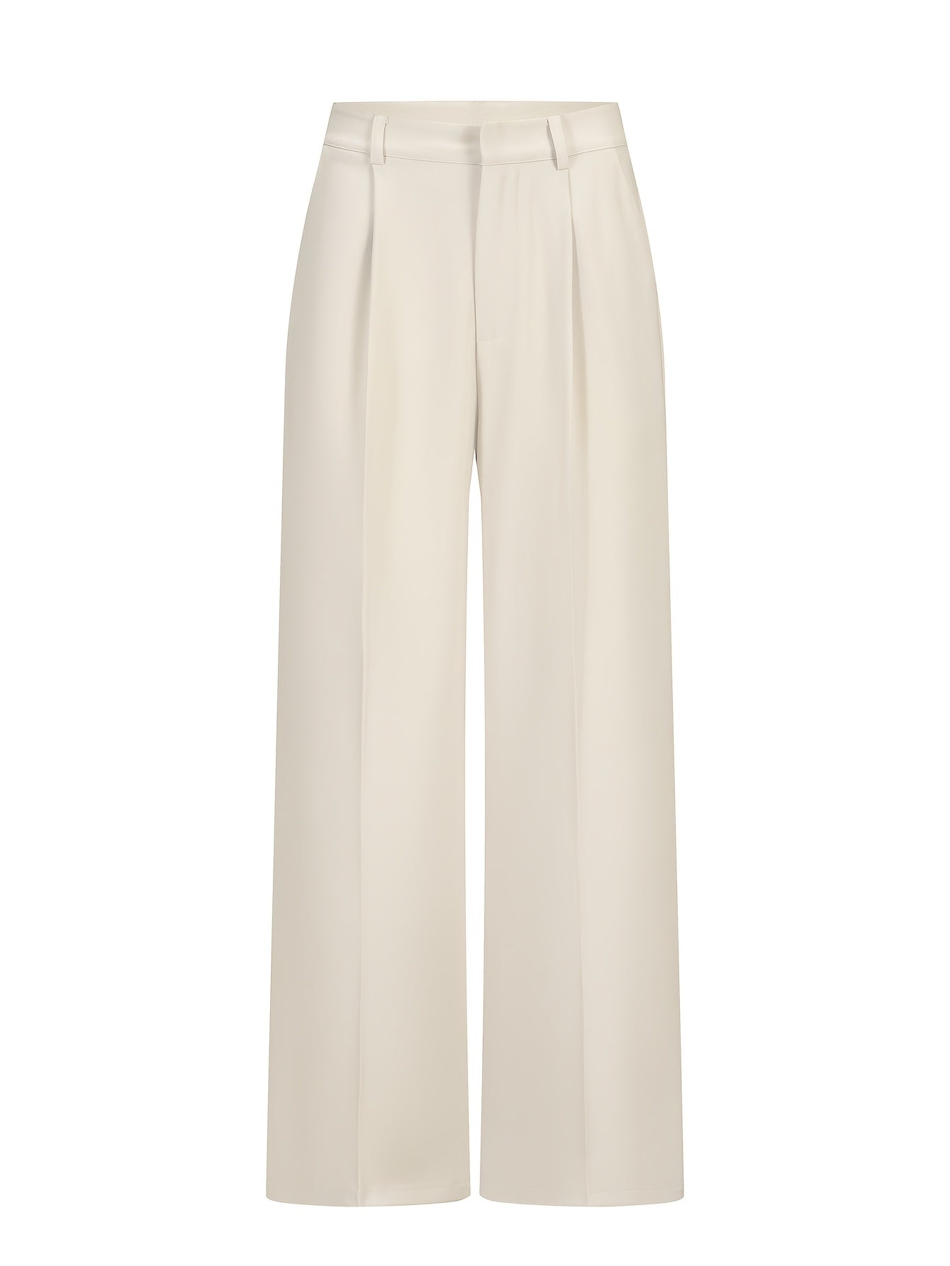 Women's Beige Wide Leg Pants High Waist Straight Casual Polyester All Seasons