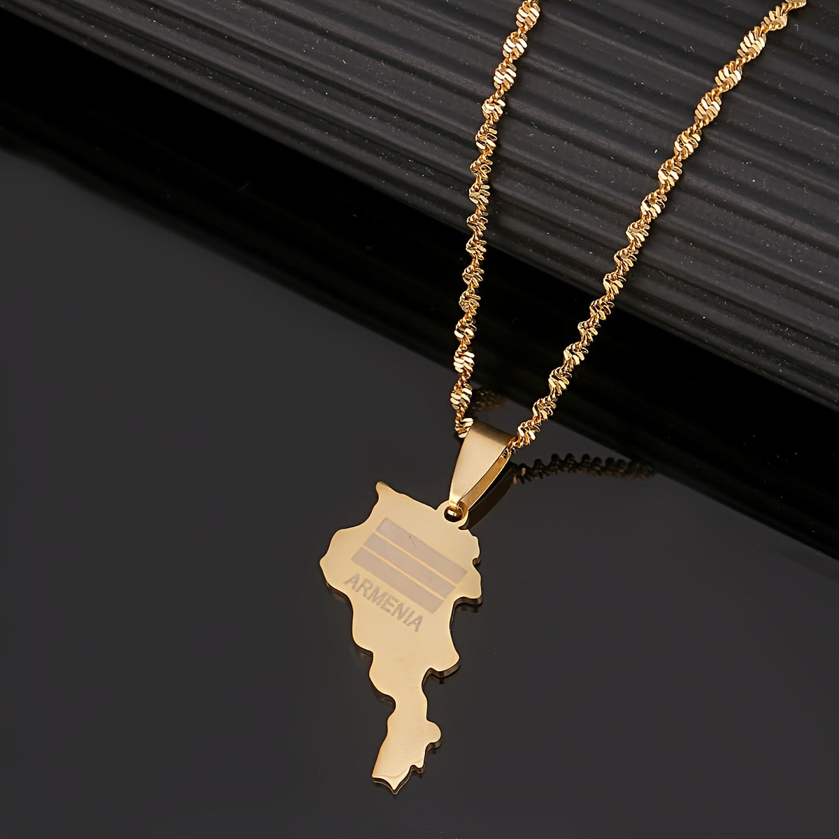 Gold-Tone Stainless Steel Armenia Pendant Necklace Ethnic Charm Unisex Jewelry