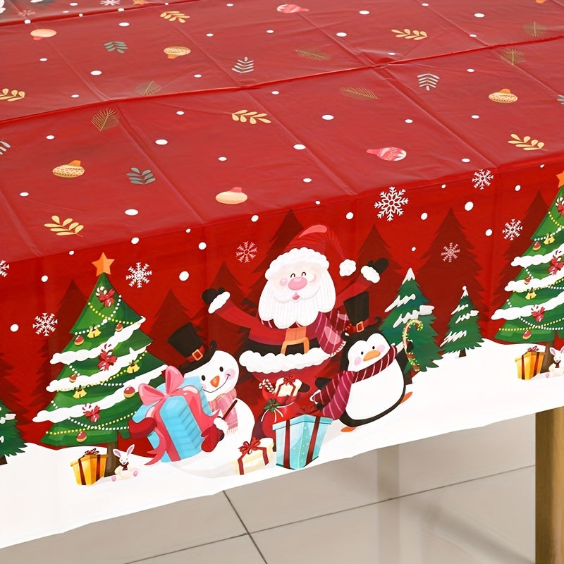 Christmas Tablecloth Red Santa Penguin Snowflake Polyester 130x220cm