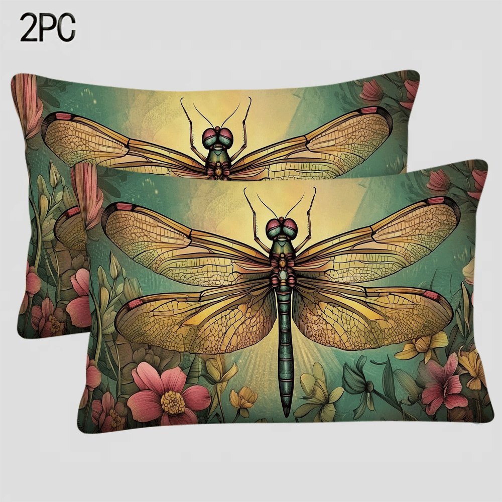 Vintage Dragonfly Flannel Pillow Covers 2-Pack 50.8x30.48 cm Zipper Closure Decorative Cushion Cases for Sofa Bed Car