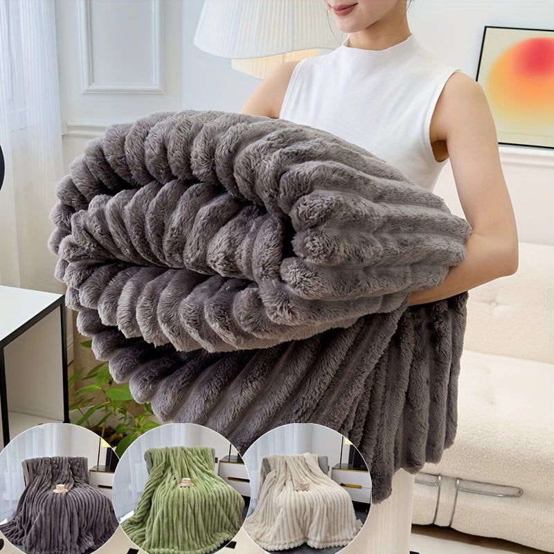 Faux Rabbit Fur Throw Blanket Cozy Velvet Heavyweight for Bedroom Living Room