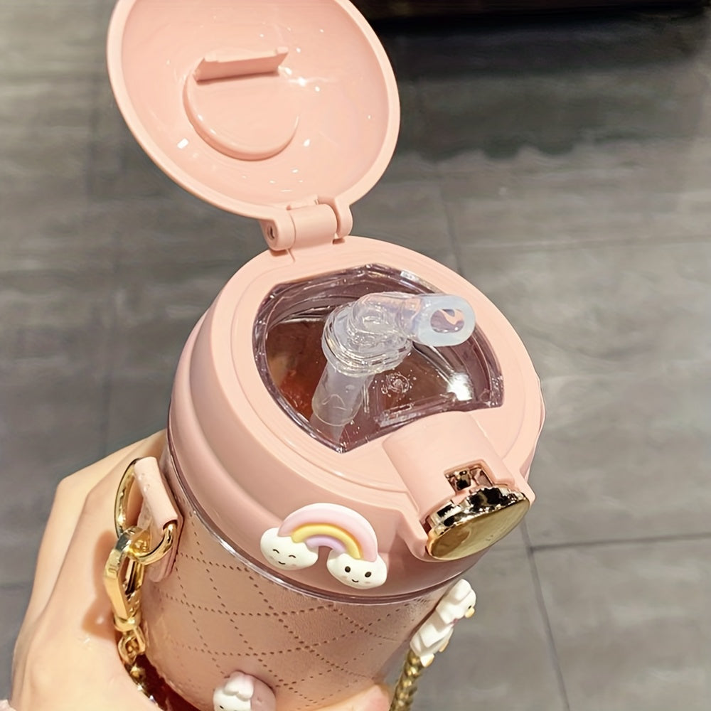 Girl Water Bottle with Straw Drop-Proof Plastic Portable High-Temperature Resistant Includes 4 3D Stickers
