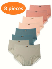 Women's High Waist Plus Size Briefs 8 Pack Polyester Solid Color Stretchy Knit