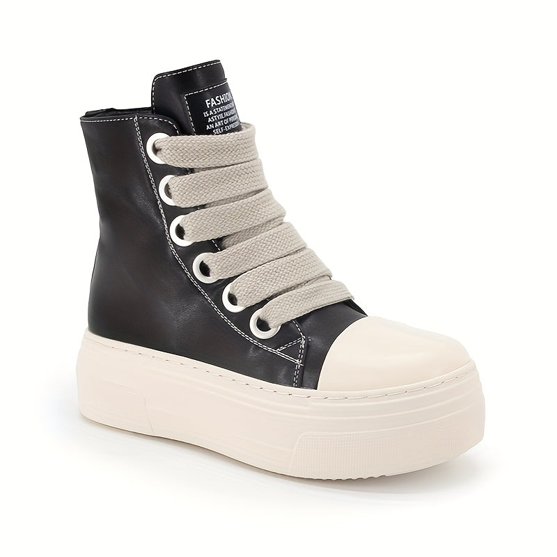 Women's Chunky Platform Boots Goth Punk Ankle Booties with Lace-Up and Rubber Sole