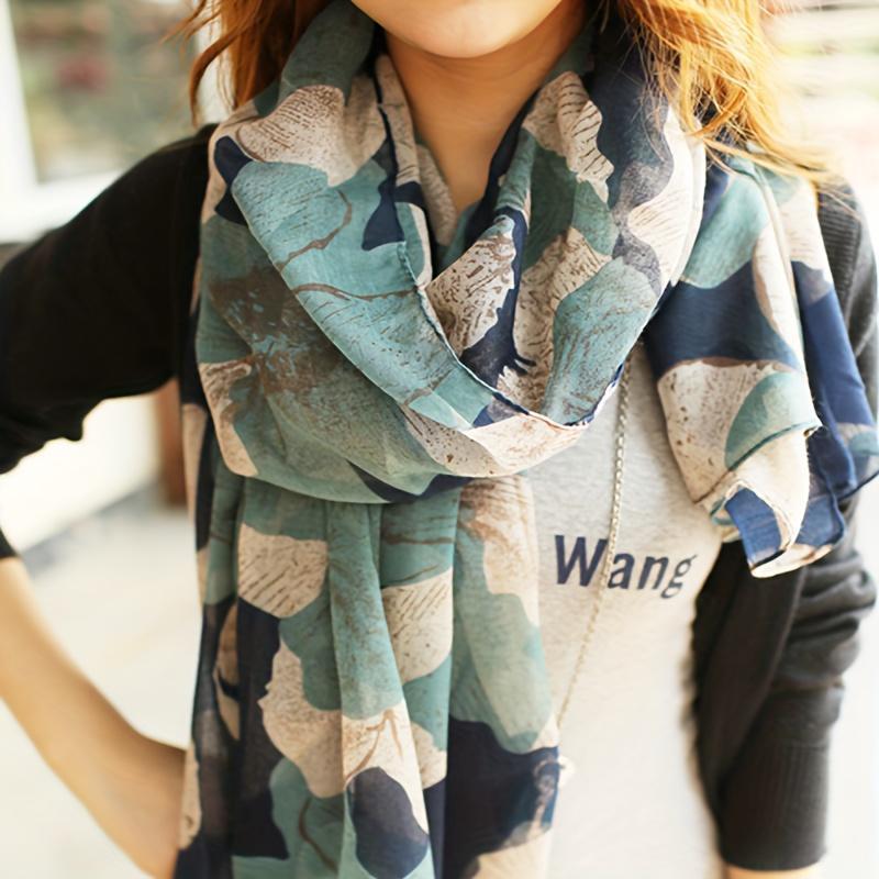 Vintage Floral Print Scarf Polyester Breathable Cozy for Casual Outings