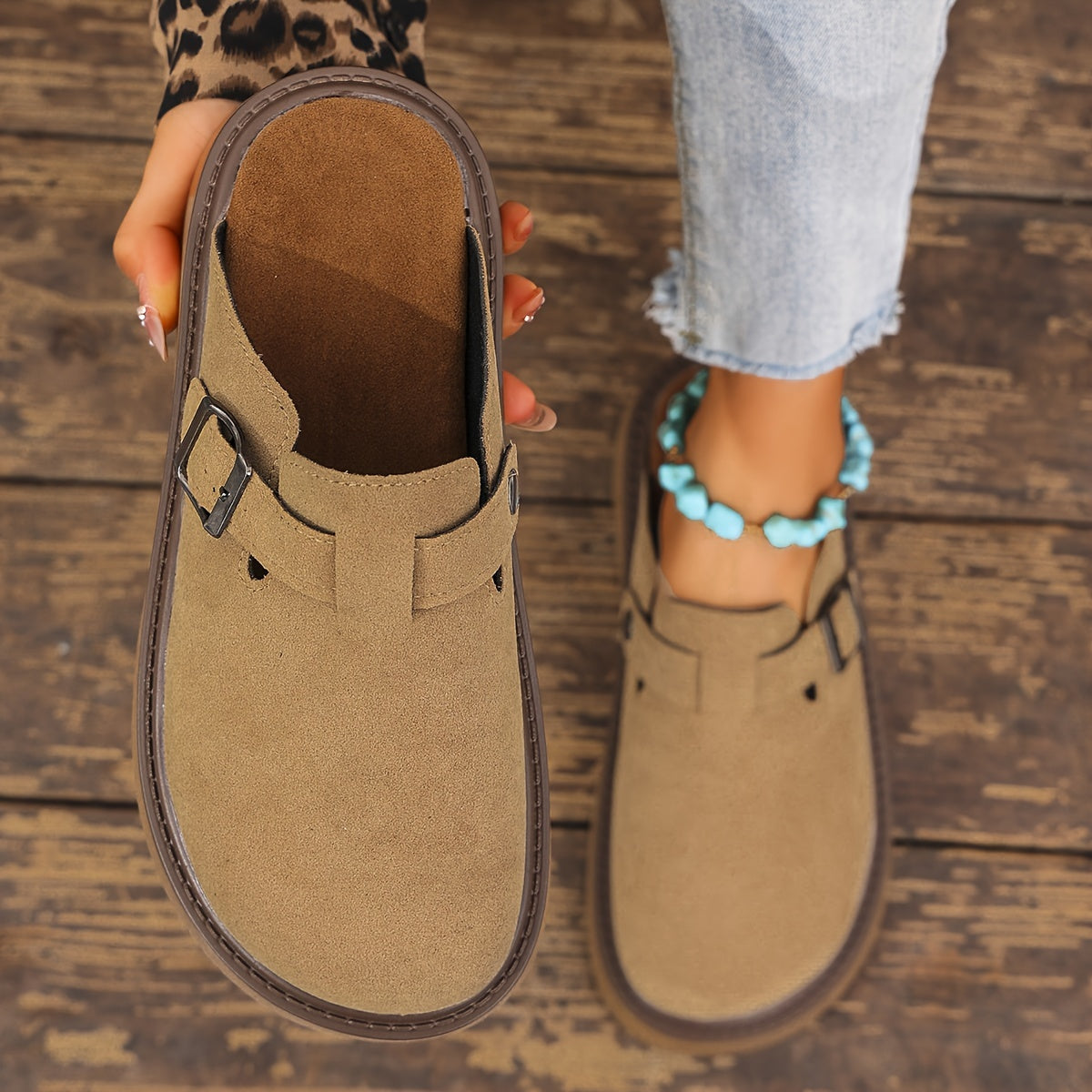 Women's Casual Buckle Loafers All-Season PU Upper Rubber Sole Flannel Insole