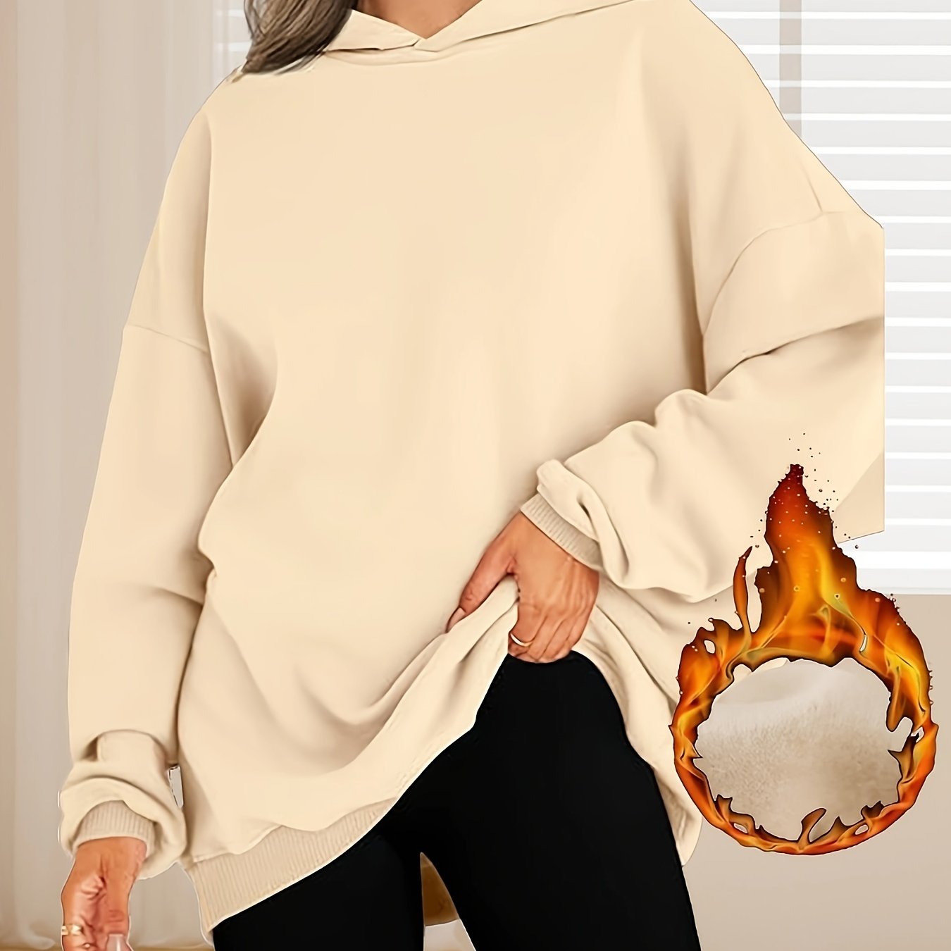 Women's Plus-Size Oversized Hooded Sweatshirt Cozy Casual Long Sleeve Pullover