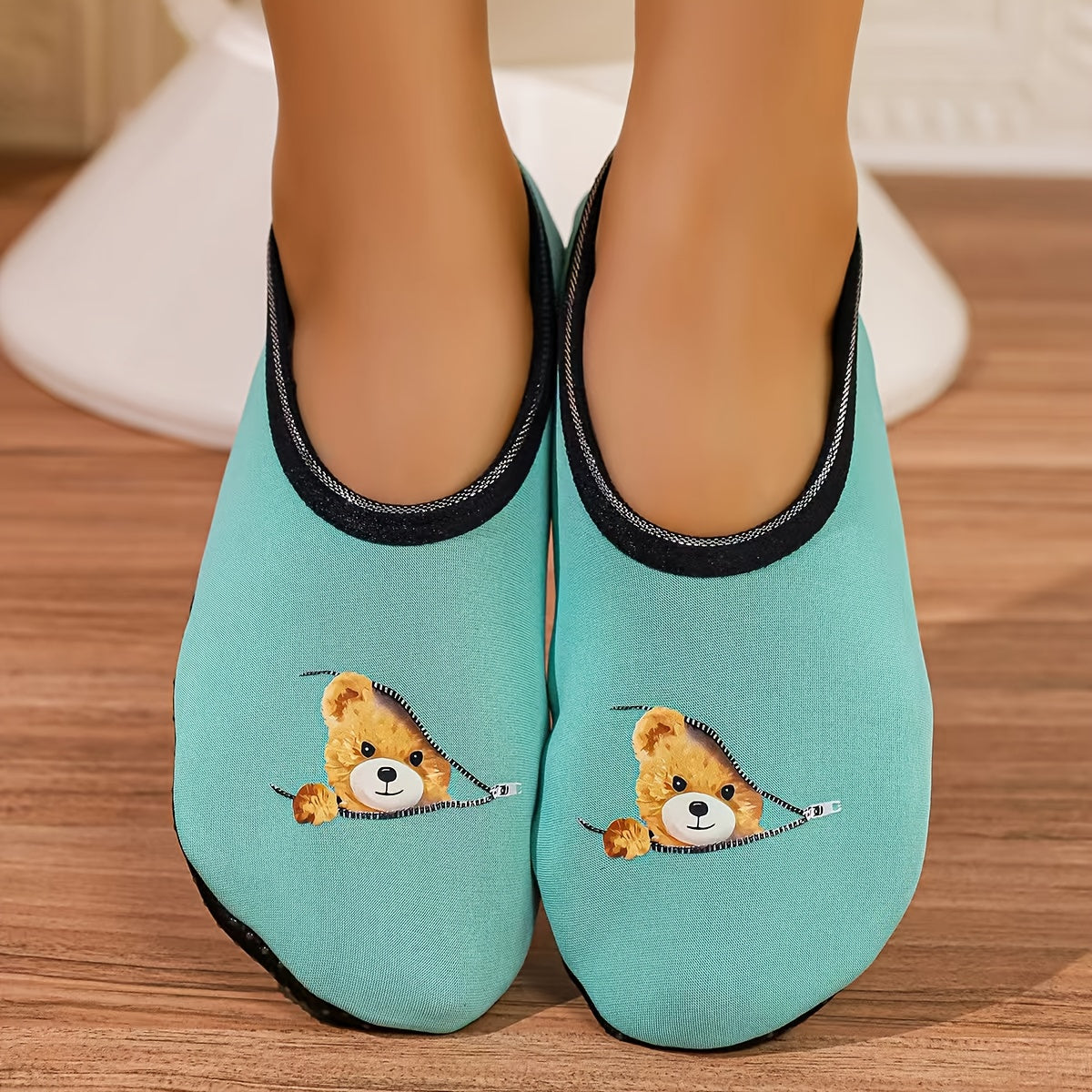 Women's Winter Cotton Zipper Bear Slippers Indoor Cozy House Shoes
