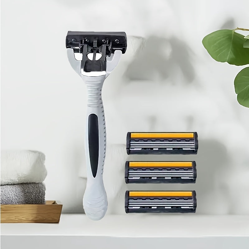 Men's Manual Razor Stainless Steel Blades Non-Slip Handle for Beard and Mustache Grooming