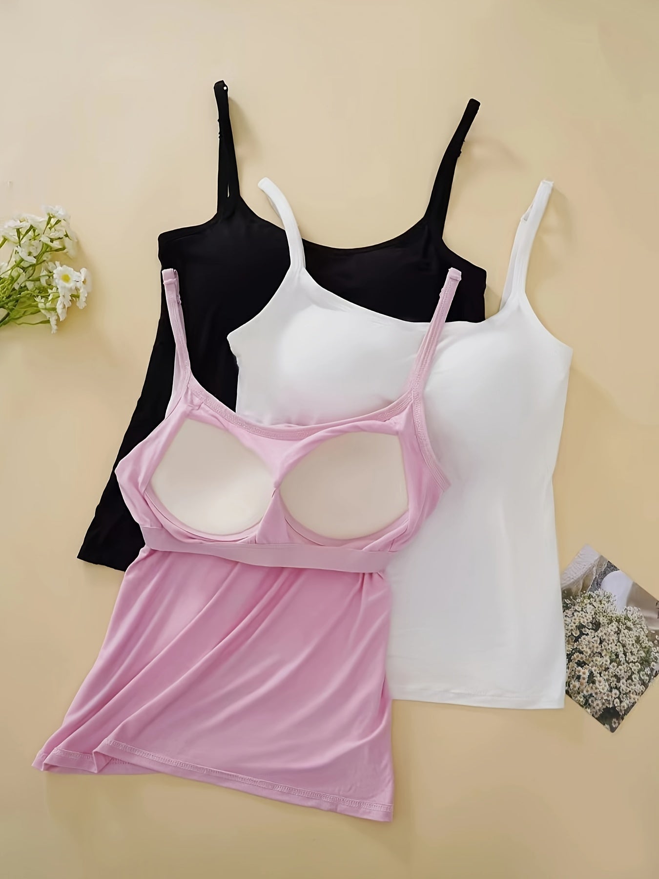 Women's Cami Top with Built-in Bra Backless Stretch Fit for Casual or Outwear