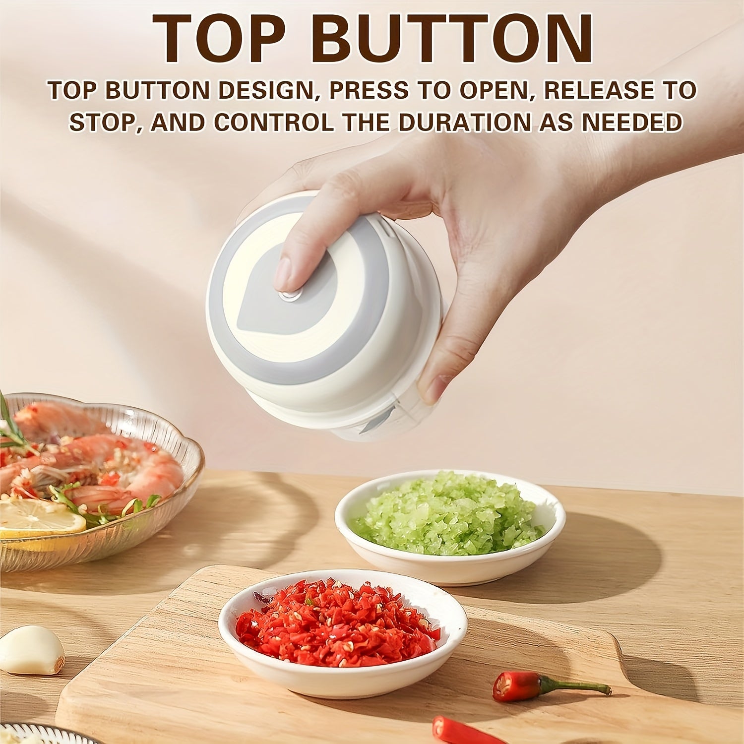 Electric Vegetable and Fruit Grinder 250ml USB Rechargeable Transparent Chamber White