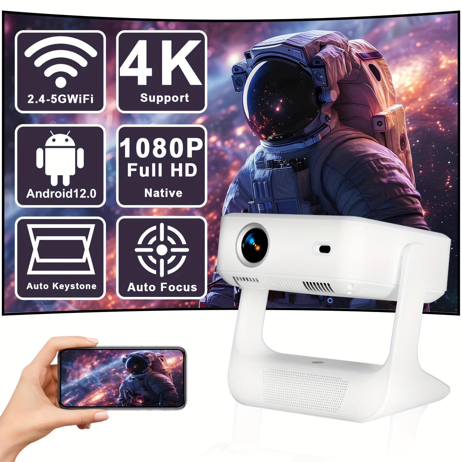 Portativ 1080P Aqlli proyektor 8 dyuymli sensorli ekran 4K qo'llab-quvvatlash WiFi6