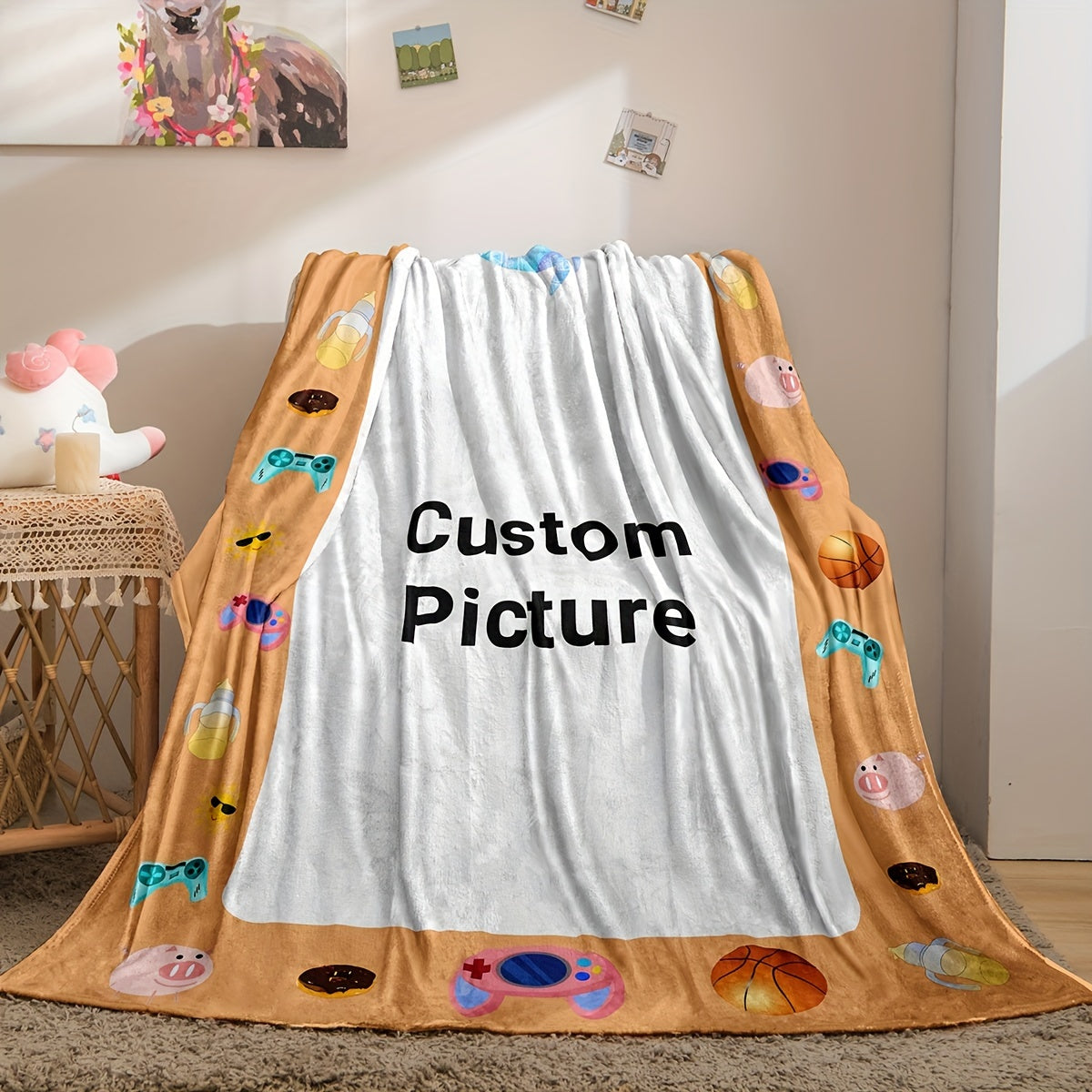 Personalized Family Couple Photo Nap Blanket 280g Flannel Soft All Seasons