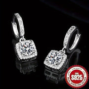 Sterling Silver Square Pendant Earrings with Synthetic Zirconia Retro Elegant Design