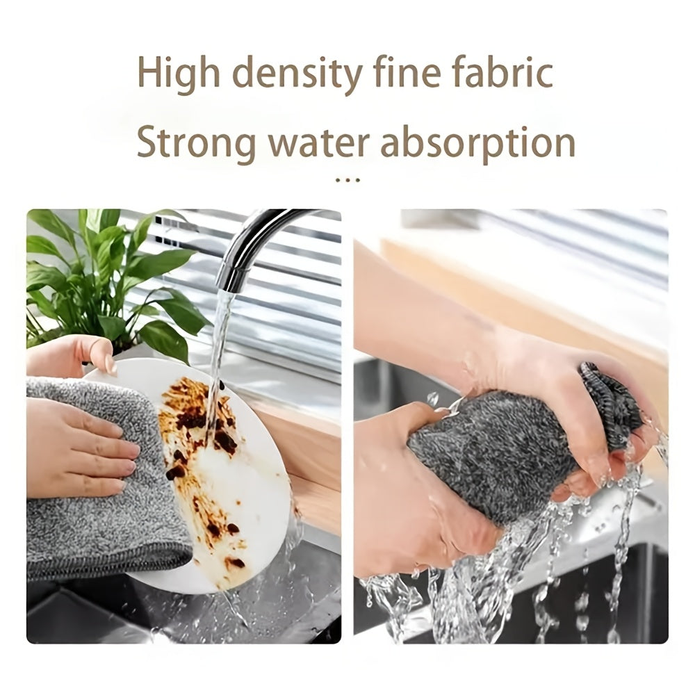 Gray Bamboo Charcoal Fiber Dish Towels Pack of 3 Absorbent Microfiber Cleaning Cloths