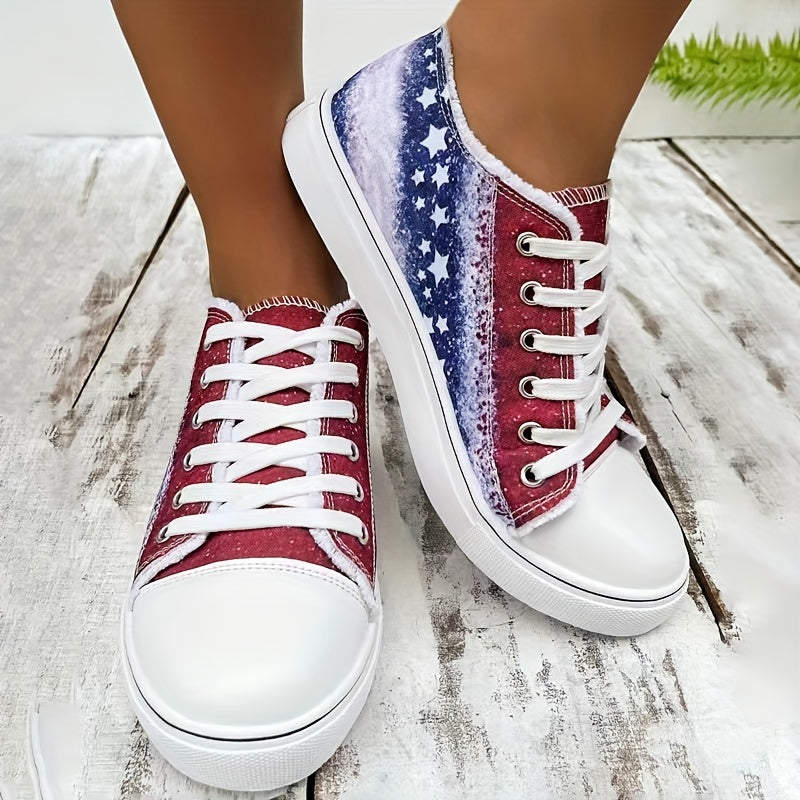 Women's Canvas Casual Shoes, Star Pattern, Lightweight Outdoor Sneakers