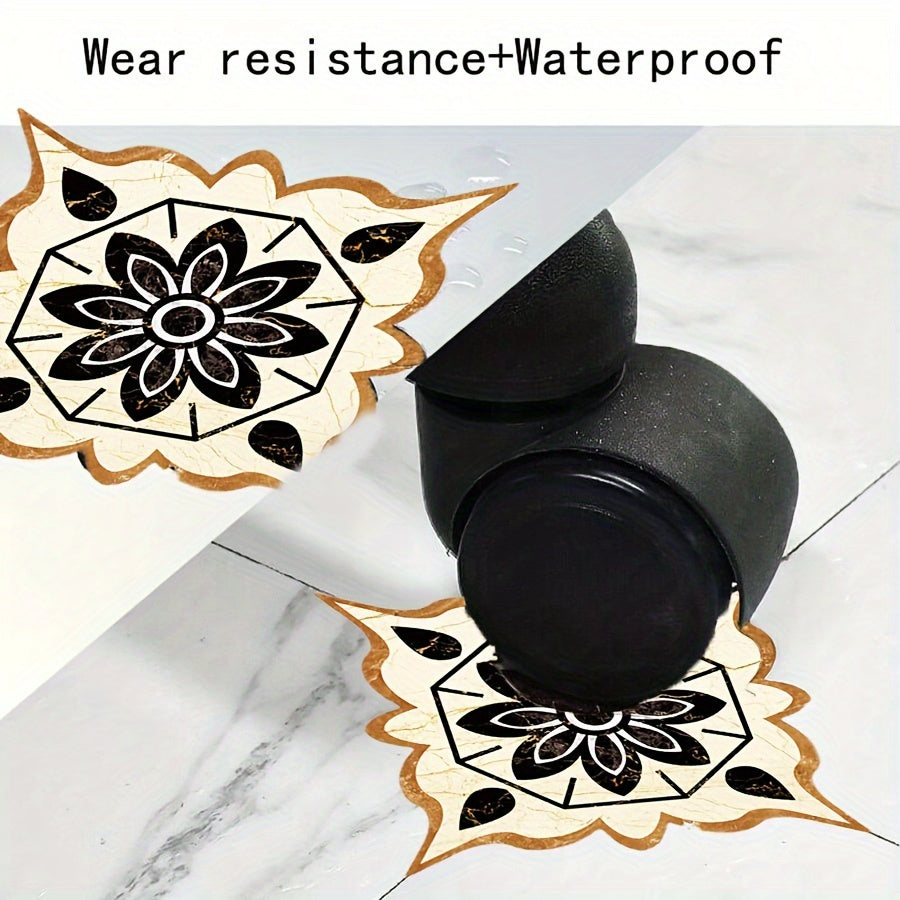 Set of 36 Black and Orange Ceramic Tile Stickers for Floor and Wall High Wear Resistance