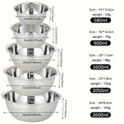 Set of 5 Stainless Steel Mixing Bowls with Built-in Scale for Cooking Baking and Meal Prep