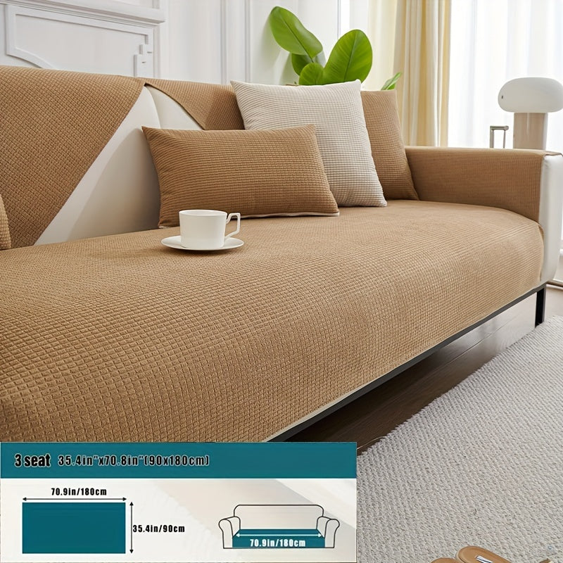 Water-Resistant Velvet Sofa Cover for 1-4 Seat L-Shaped Sofas Pet-Friendly Non-Slip Machine Washable Gray Textured Fabric