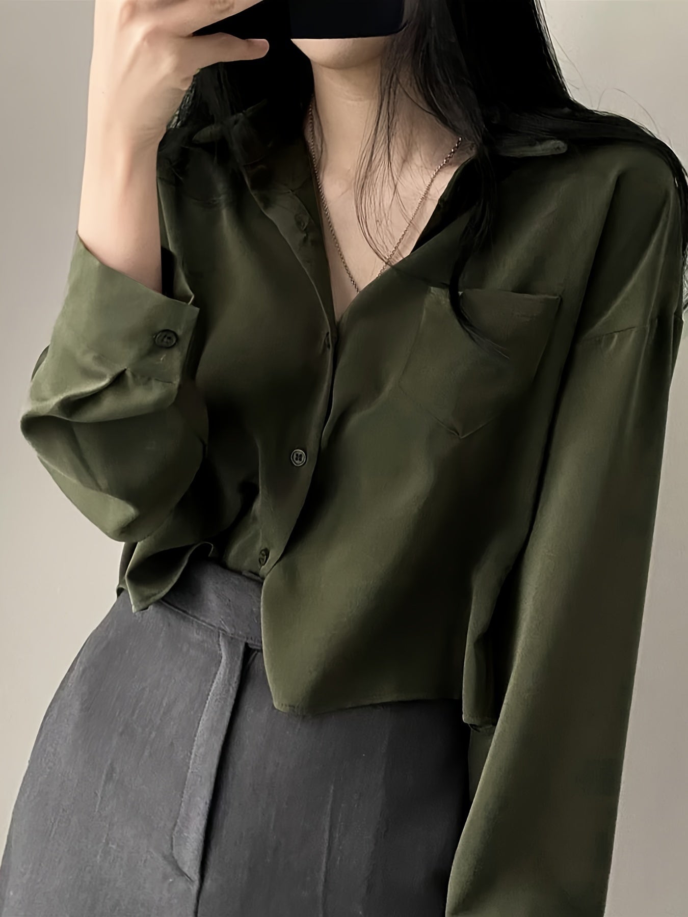 Women's Long Sleeve Shirt with Pocket Polyester Spring Fall Loose Fit