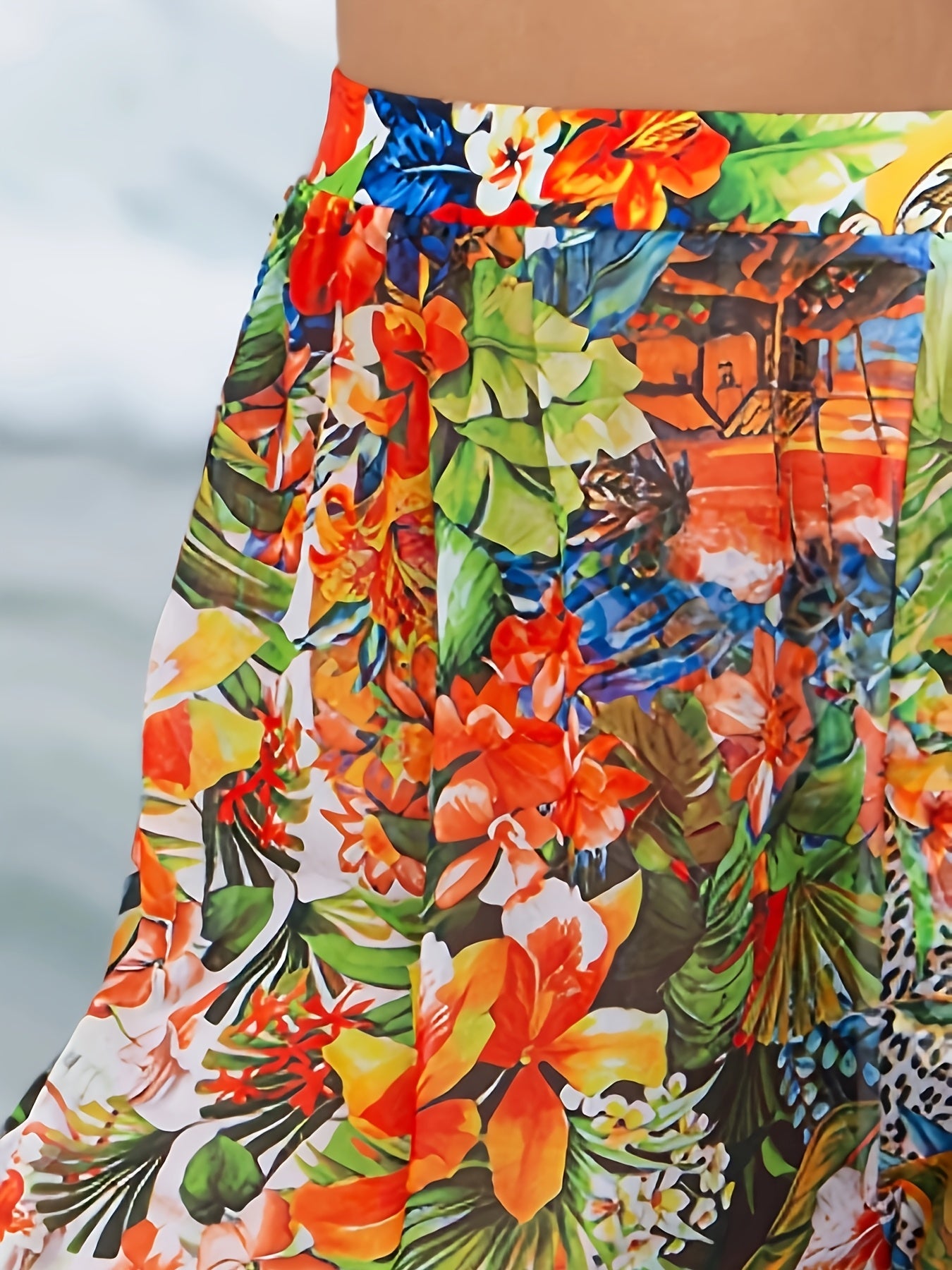 2024 Floral Printed Four-Piece Sand Swimwear High Stretch Polyester